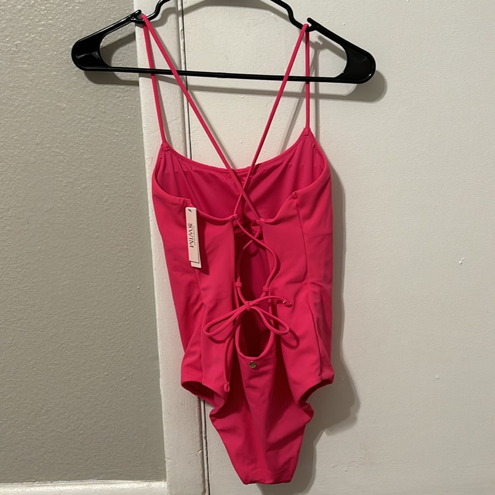 Cross back hot pink swimsuit